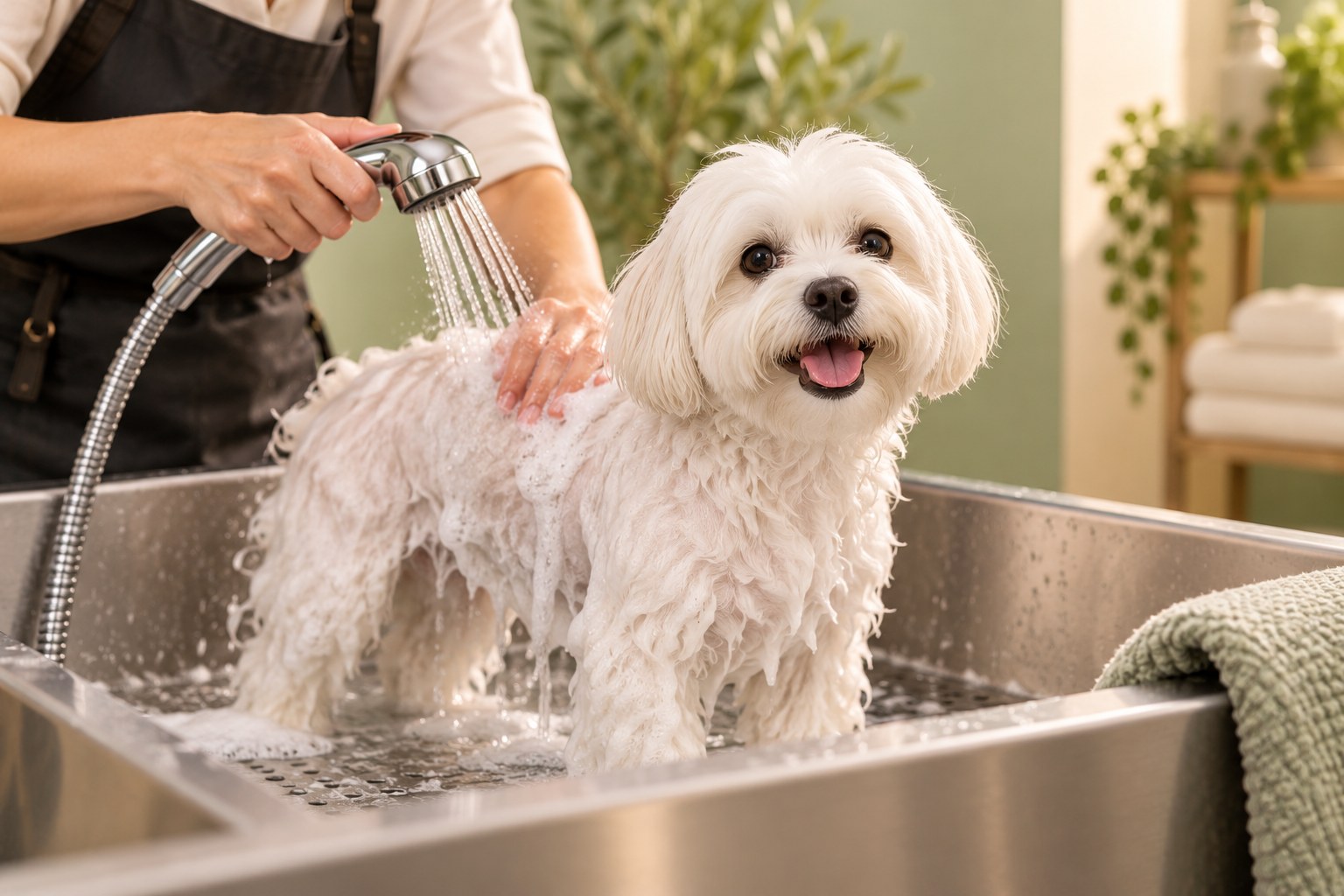 Dog enjoying a bath